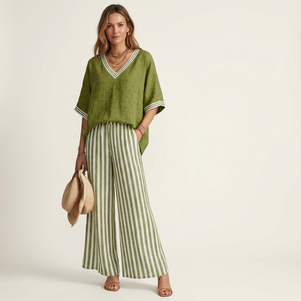 Juliana | Varsity Top & Stripe Wide-Leg Set