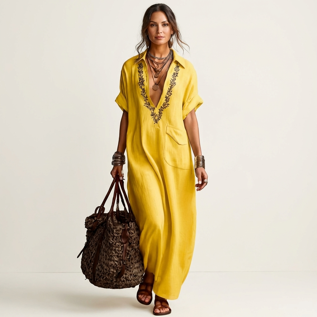 Amarina | Embroidered Linen Maxi Dress