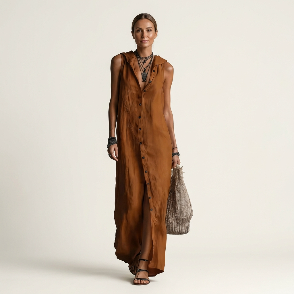 Mirabell | Hooded Sleeveless Linen Maxi Dress