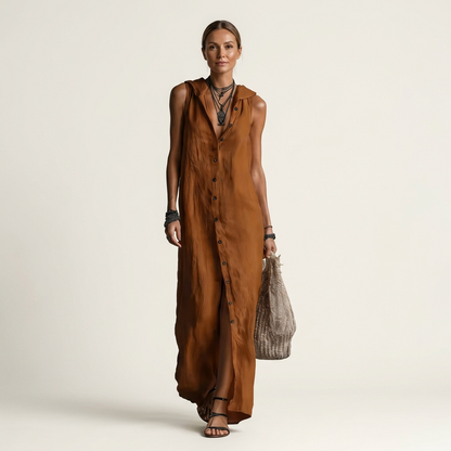 Mirabell | Hooded Sleeveless Linen Maxi Dress