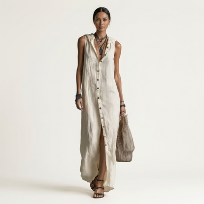 Mirabell | Hooded Sleeveless Linen Maxi Dress