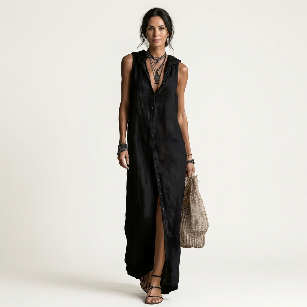 Mirabell | Hooded Sleeveless Linen Maxi Dress