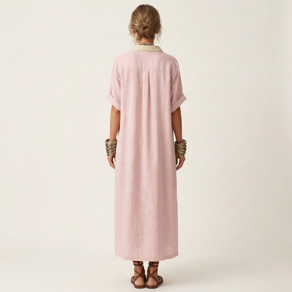 Kamira | Contrast-Collar Maxi Shirt Dress