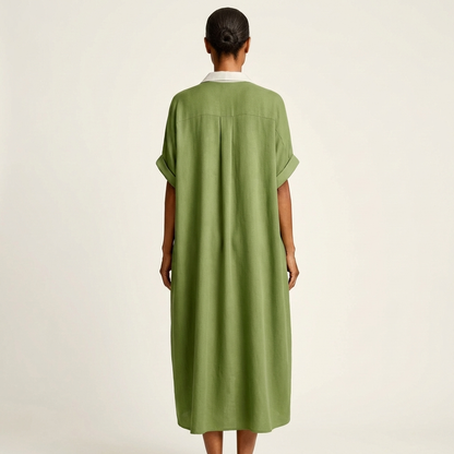 Kamira | Contrast-Collar Maxi Shirt Dress
