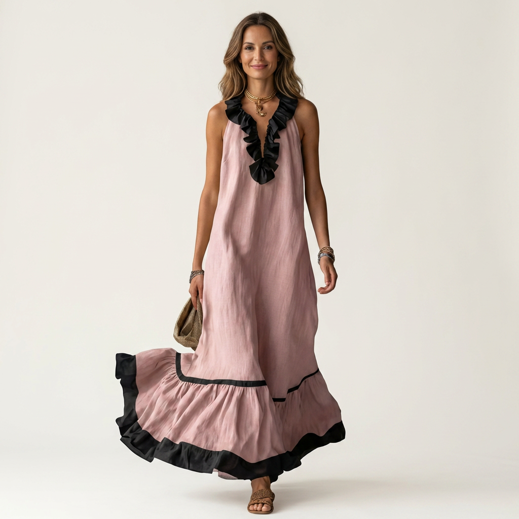 Mayline | Ruffle-Neck Maxi Dress