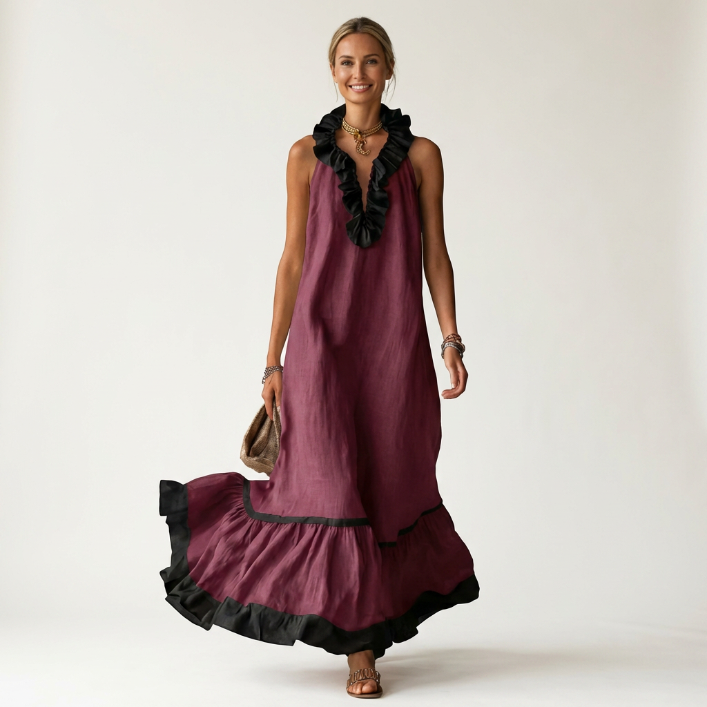 Mayline | Ruffle-Neck Maxi Dress