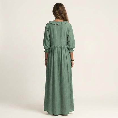 Yosetta | Striped Ruffle V-Neck Maxi Dress