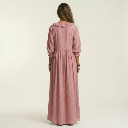 Yosetta | Striped Ruffle V-Neck Maxi Dress