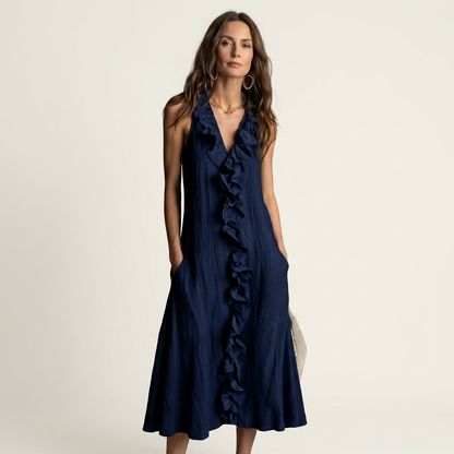 Vicky | Ruffle-Front Linen Maxi Dress