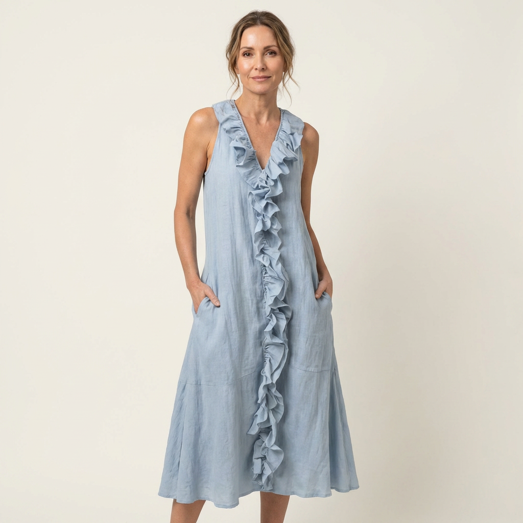 Vicky | Ruffle-Front Linen Maxi Dress
