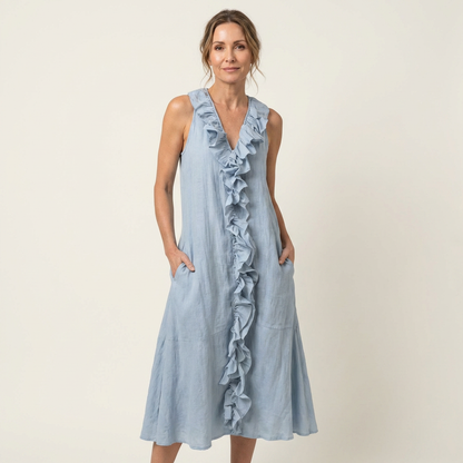 Vicky | Ruffle-Front Linen Maxi Dress