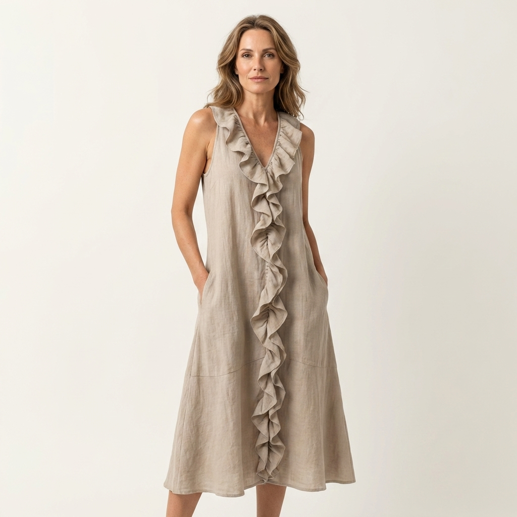 Vicky | Ruffle-Front Linen Maxi Dress