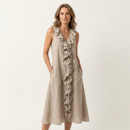 Vicky | Ruffle-Front Linen Maxi Dress