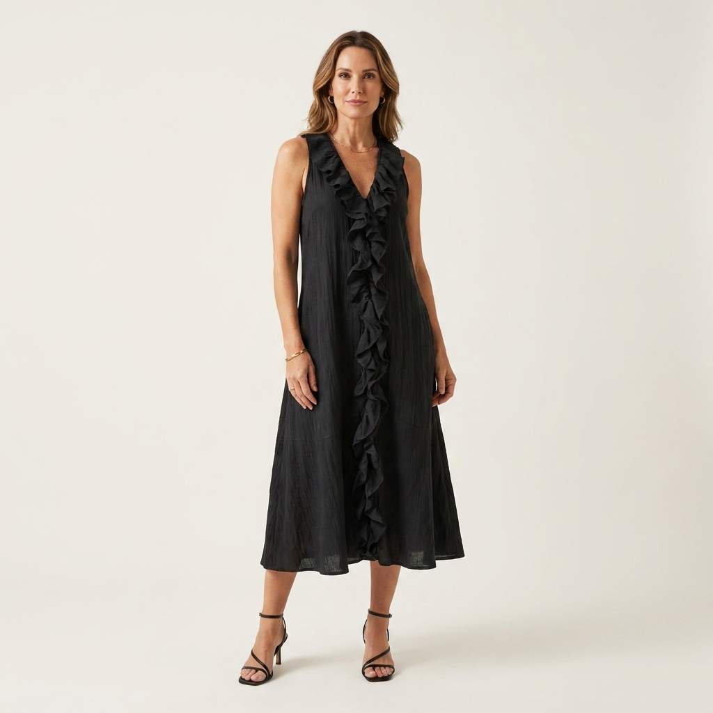 Vicky | Ruffle-Front Linen Maxi Dress