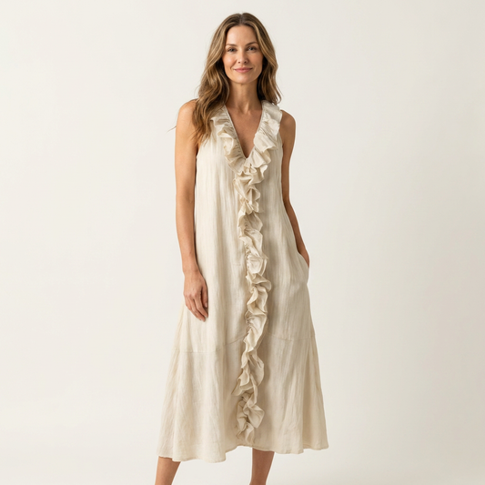 Vicky | Ruffle-Front Linen Maxi Dress