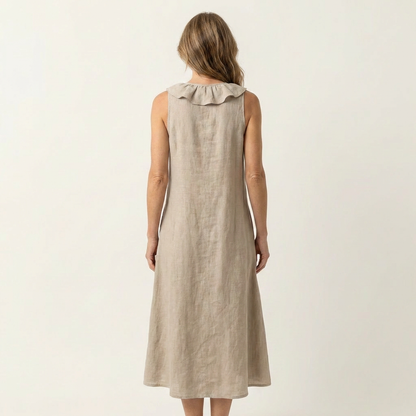 Vicky | Ruffle-Front Linen Maxi Dress