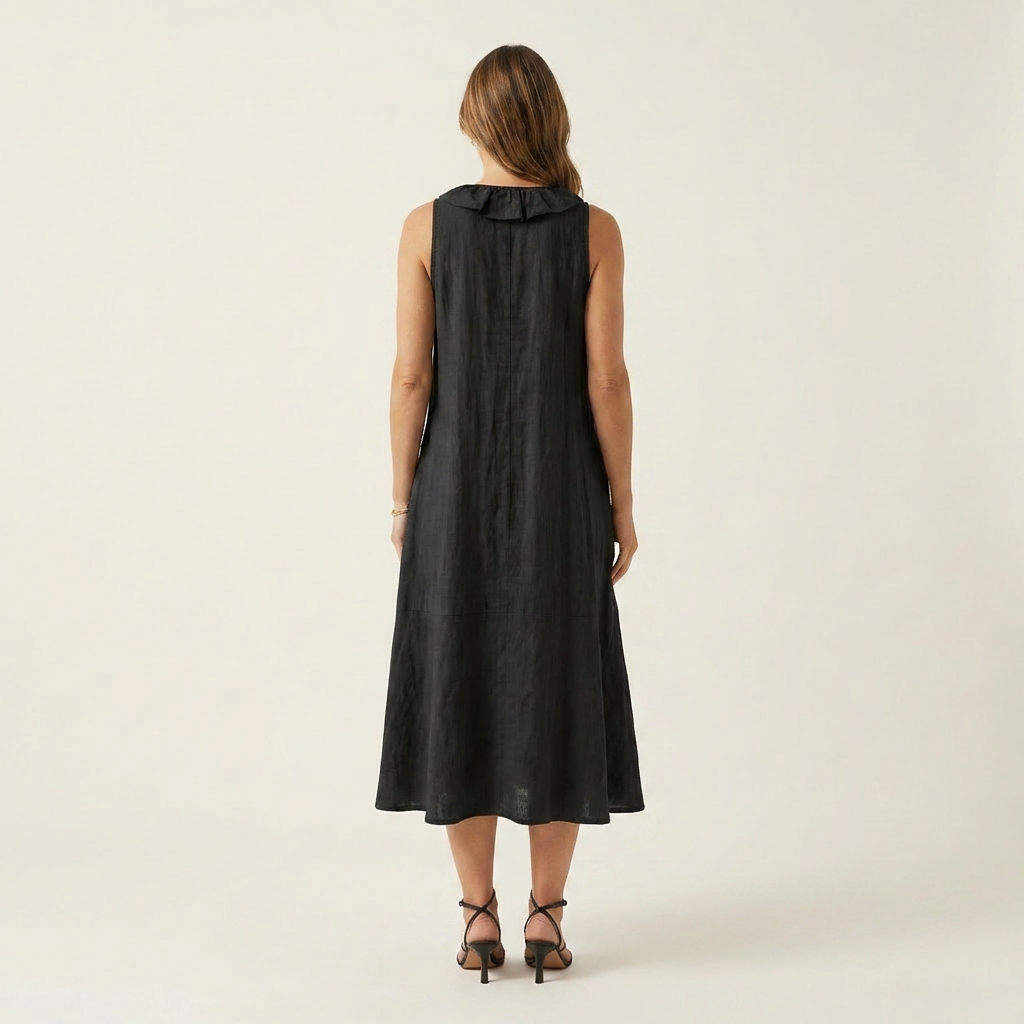 Vicky | Ruffle-Front Linen Maxi Dress