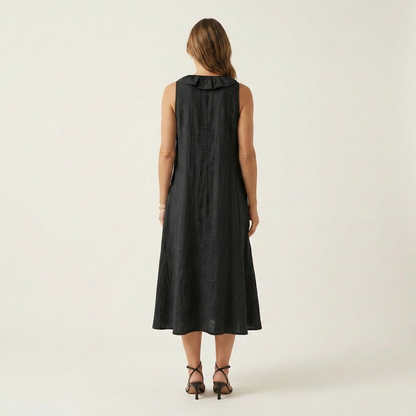 Vicky | Ruffle-Front Linen Maxi Dress