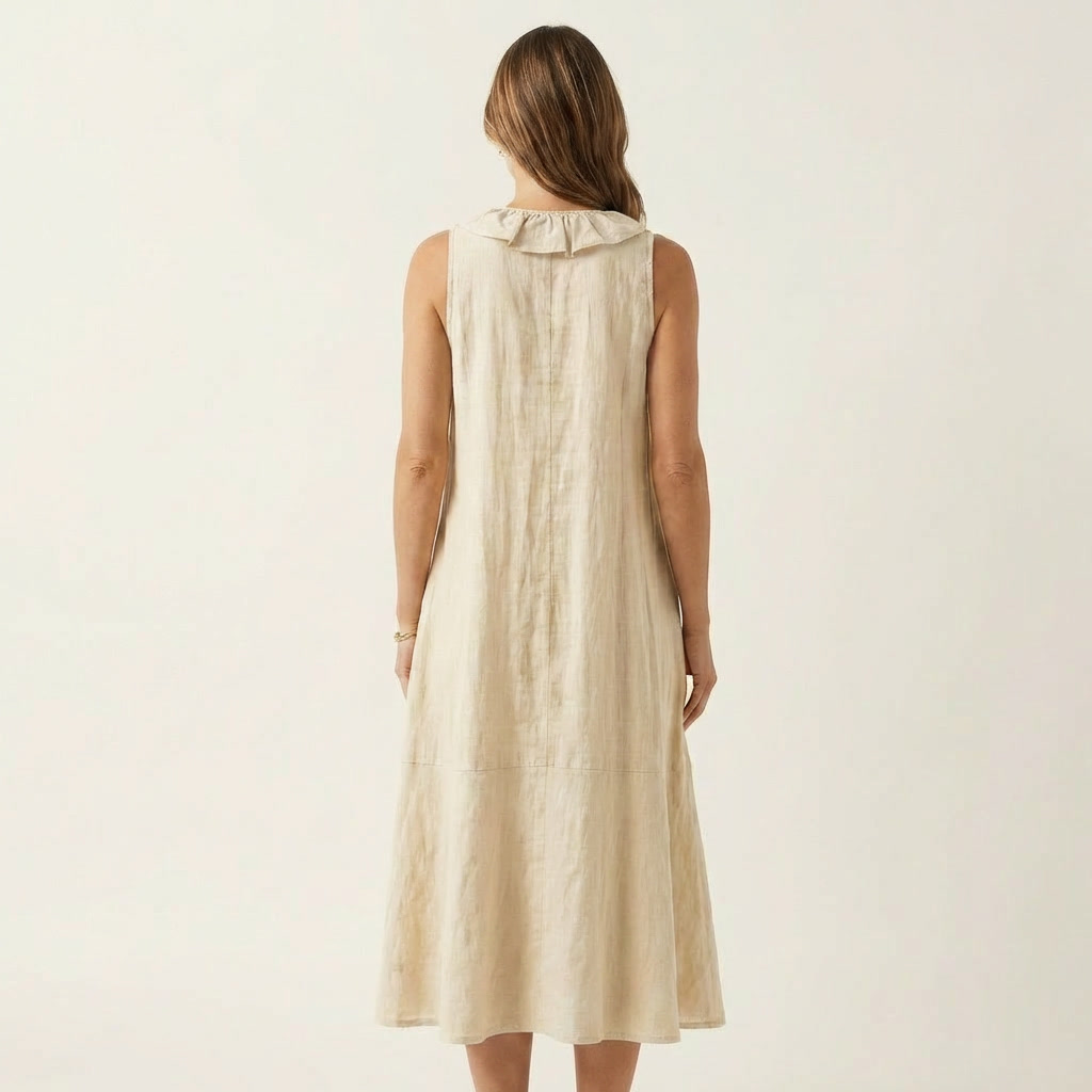 Vicky | Ruffle-Front Linen Maxi Dress