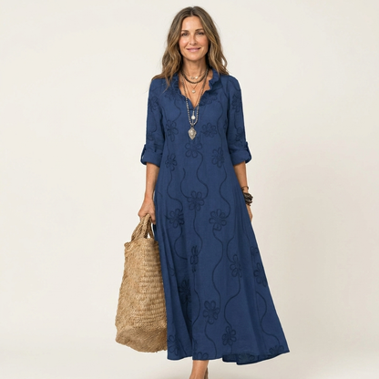 Mariam | Embroidered Cotton-Linen Maxi Dress