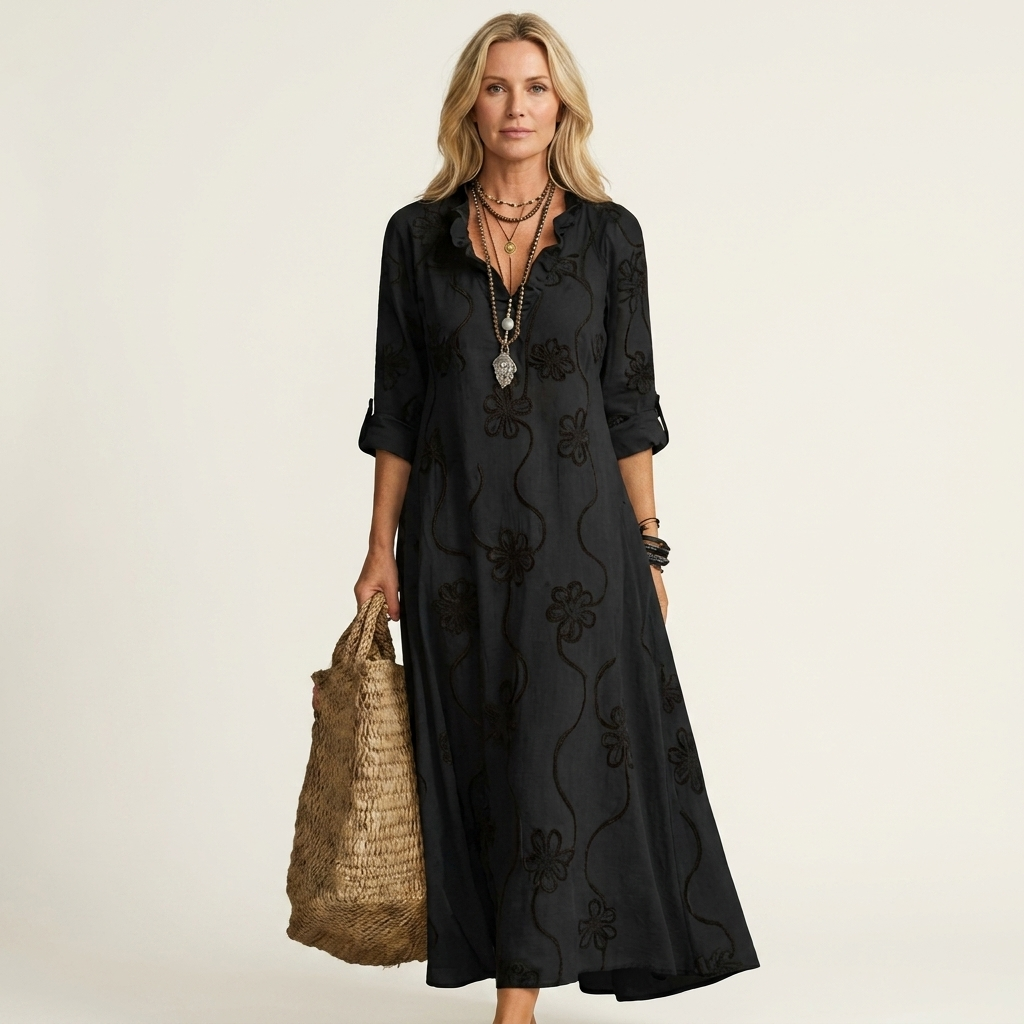 Mariam | Embroidered Cotton-Linen Maxi Dress