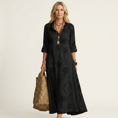 Mariam | Embroidered Cotton-Linen Maxi Dress
