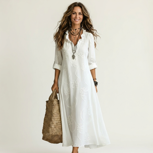 Mariam | Embroidered Cotton-Linen Maxi Dress