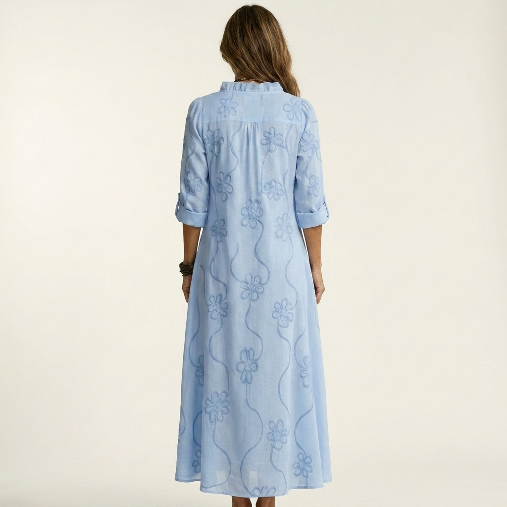 Mariam | Embroidered Cotton-Linen Maxi Dress