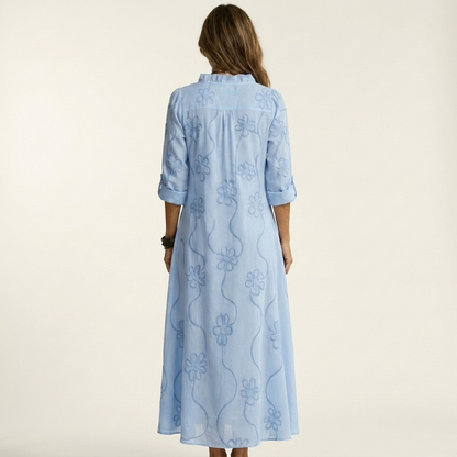 Mariam | Embroidered Cotton-Linen Maxi Dress