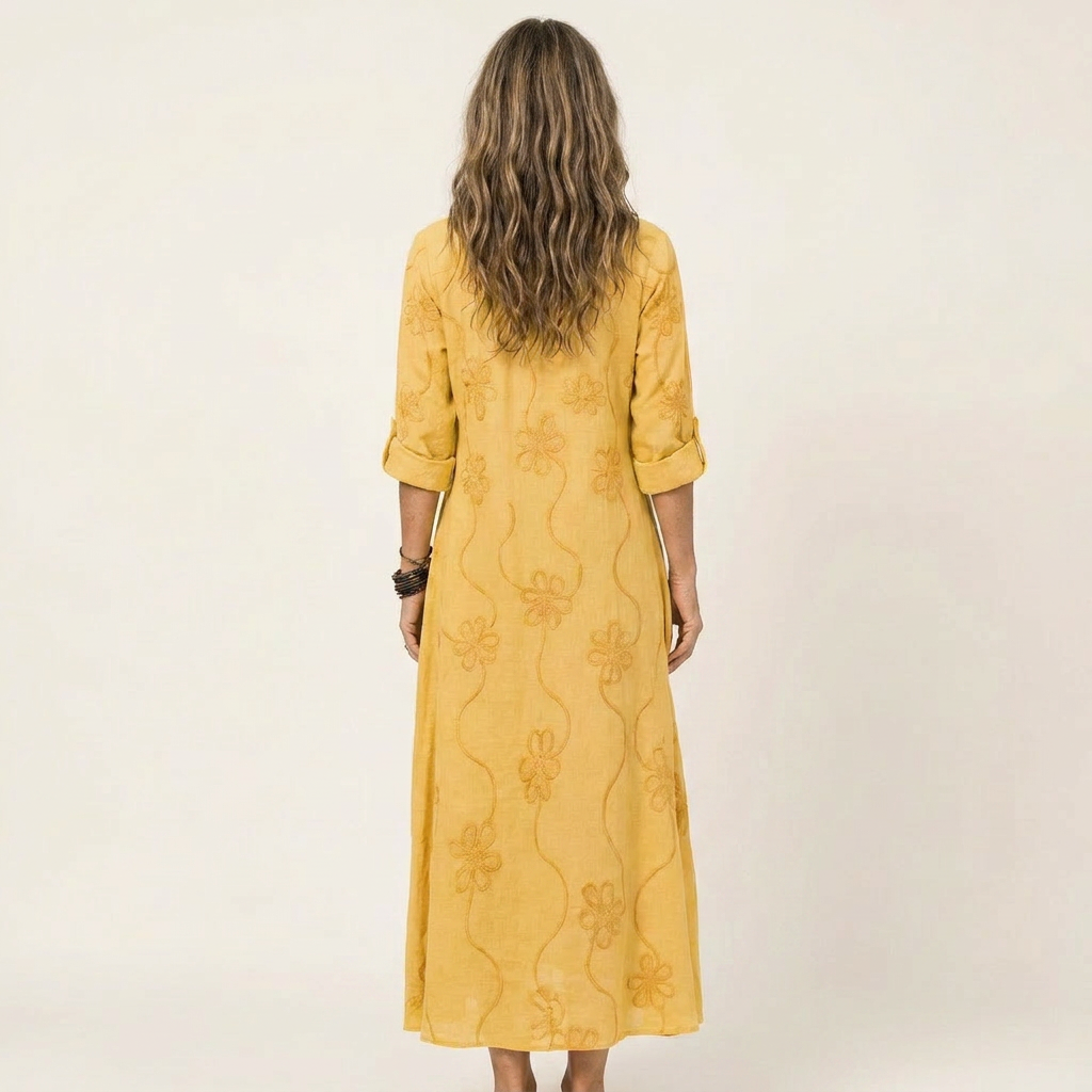Mariam | Embroidered Cotton-Linen Maxi Dress