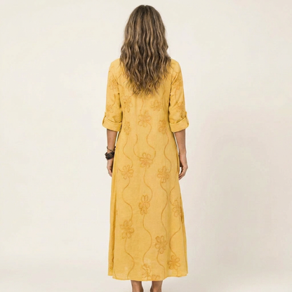 Mariam | Embroidered Cotton-Linen Maxi Dress