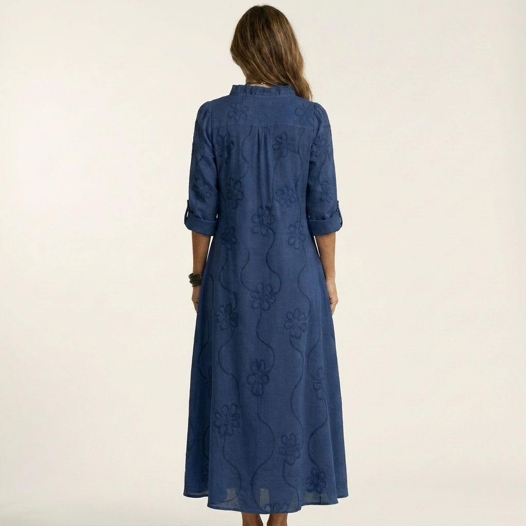 Mariam | Embroidered Cotton-Linen Maxi Dress