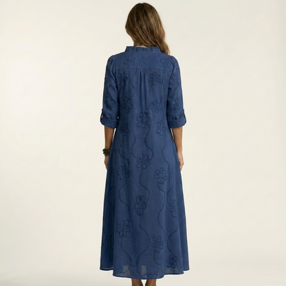 Mariam | Embroidered Cotton-Linen Maxi Dress