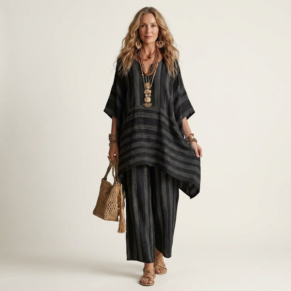 Kiara | Striped Cotton-Linen Set