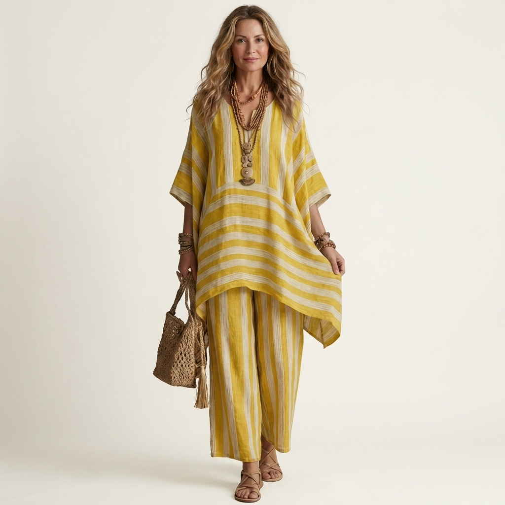 Kiara | Striped Cotton-Linen Set