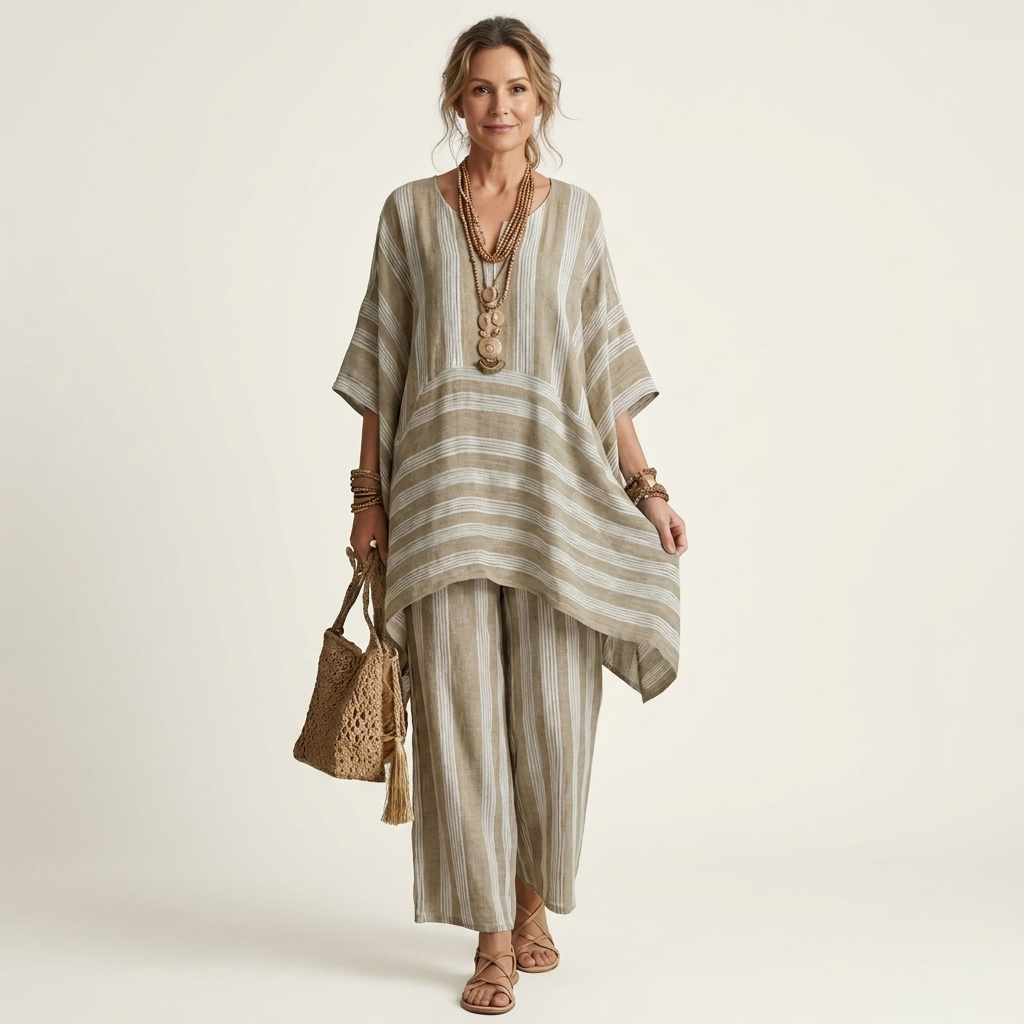Kiara | Striped Cotton-Linen Set