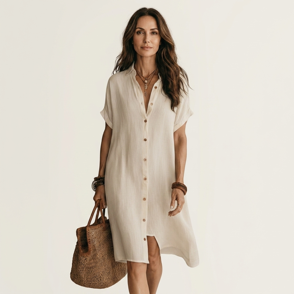Nidalie | Cotton-Linen Midi Shirt Dress