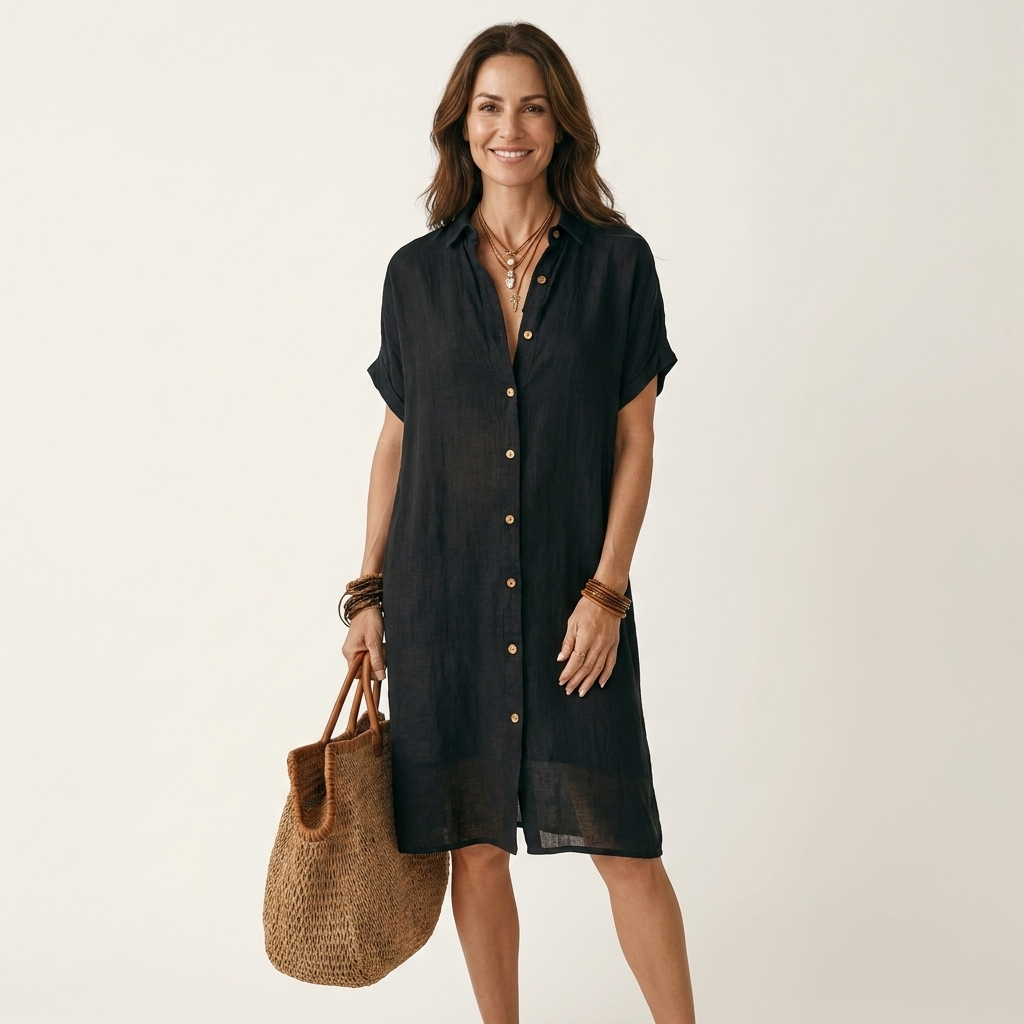 Nidalie | Cotton-Linen Midi Shirt Dress