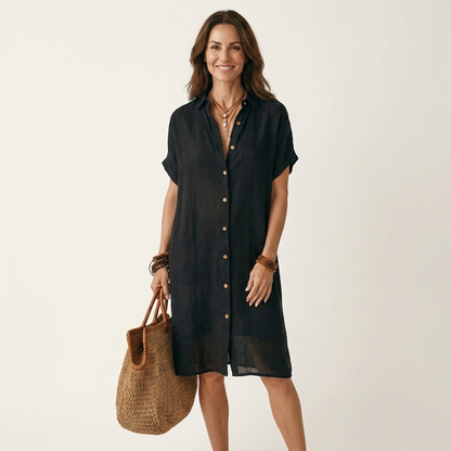 Nidalie | Cotton-Linen Midi Shirt Dress