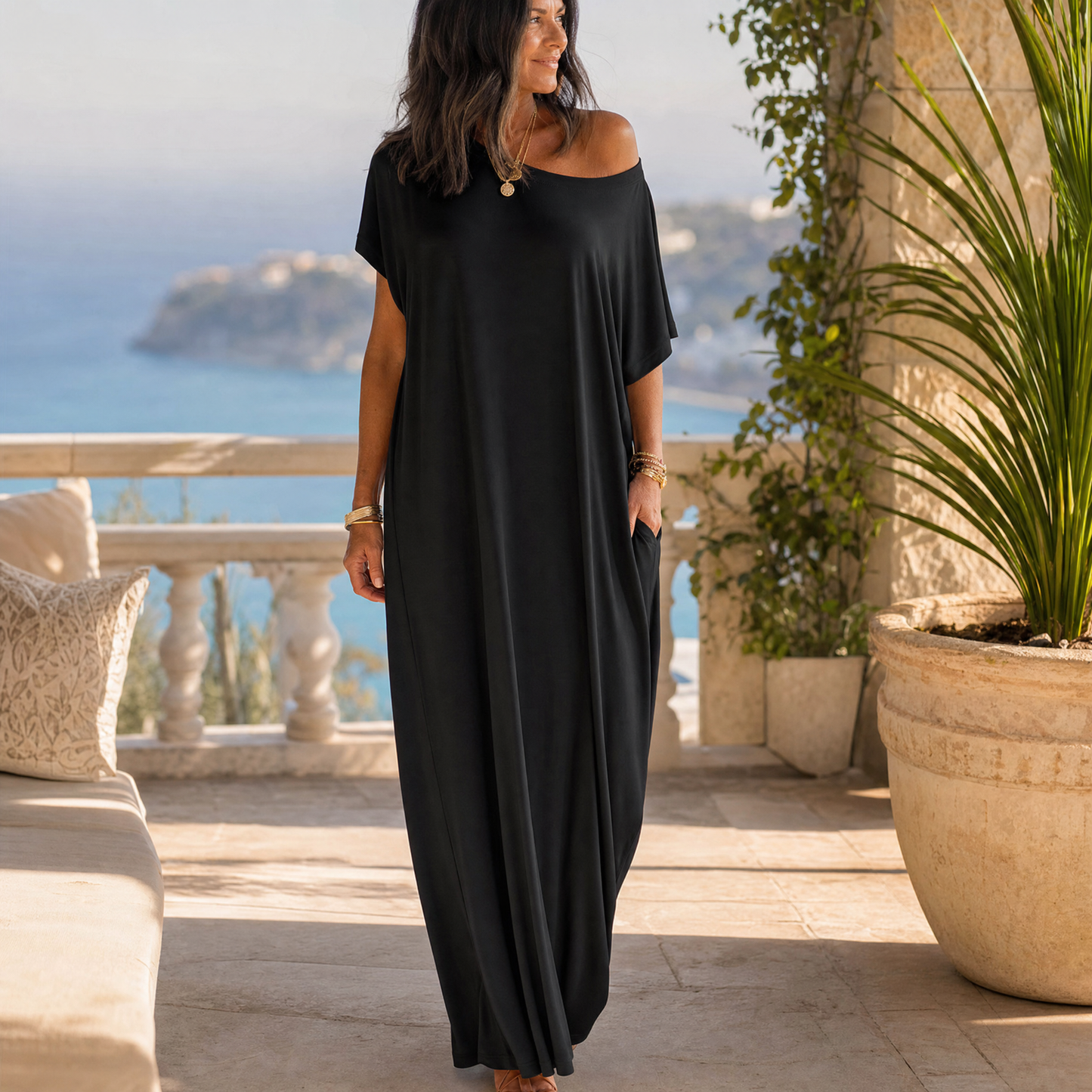 Oversized Off-Shoulder Casual Dress
