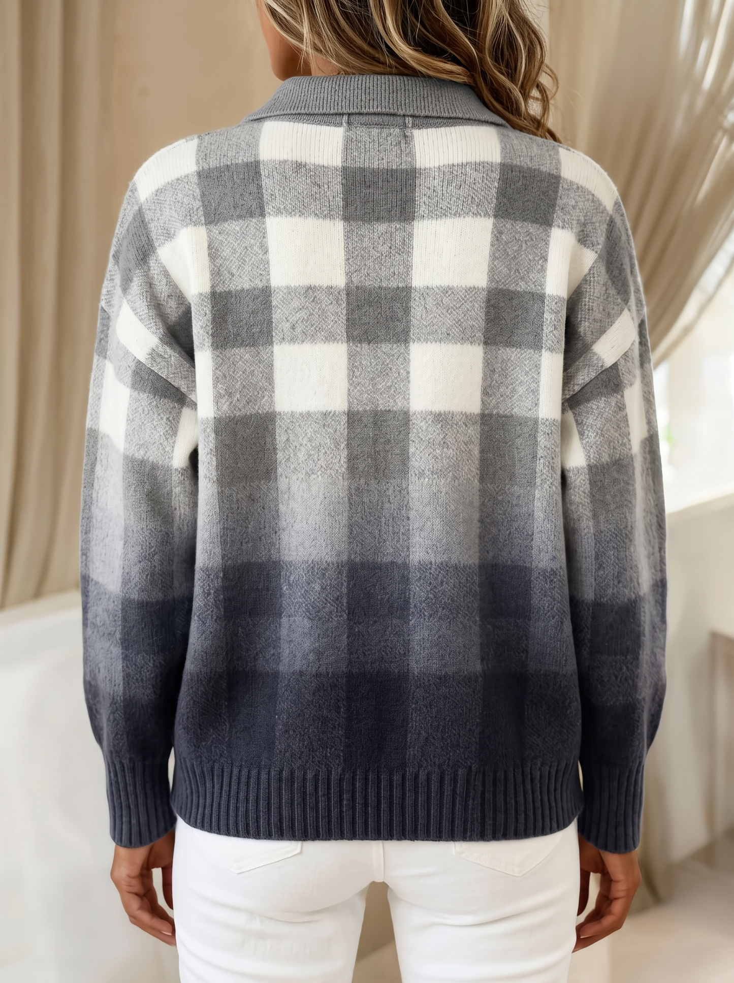 Gladys | Gray Ombre Plaid Button Cardigan