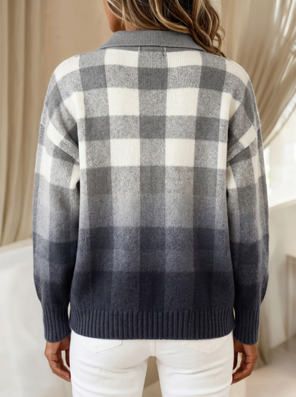 Gladys | Gray Ombre Plaid Button Cardigan