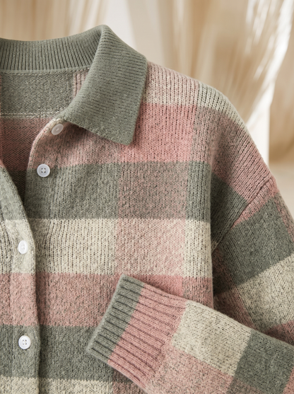 Hattie | Pastel Plaid Knit Cardigan