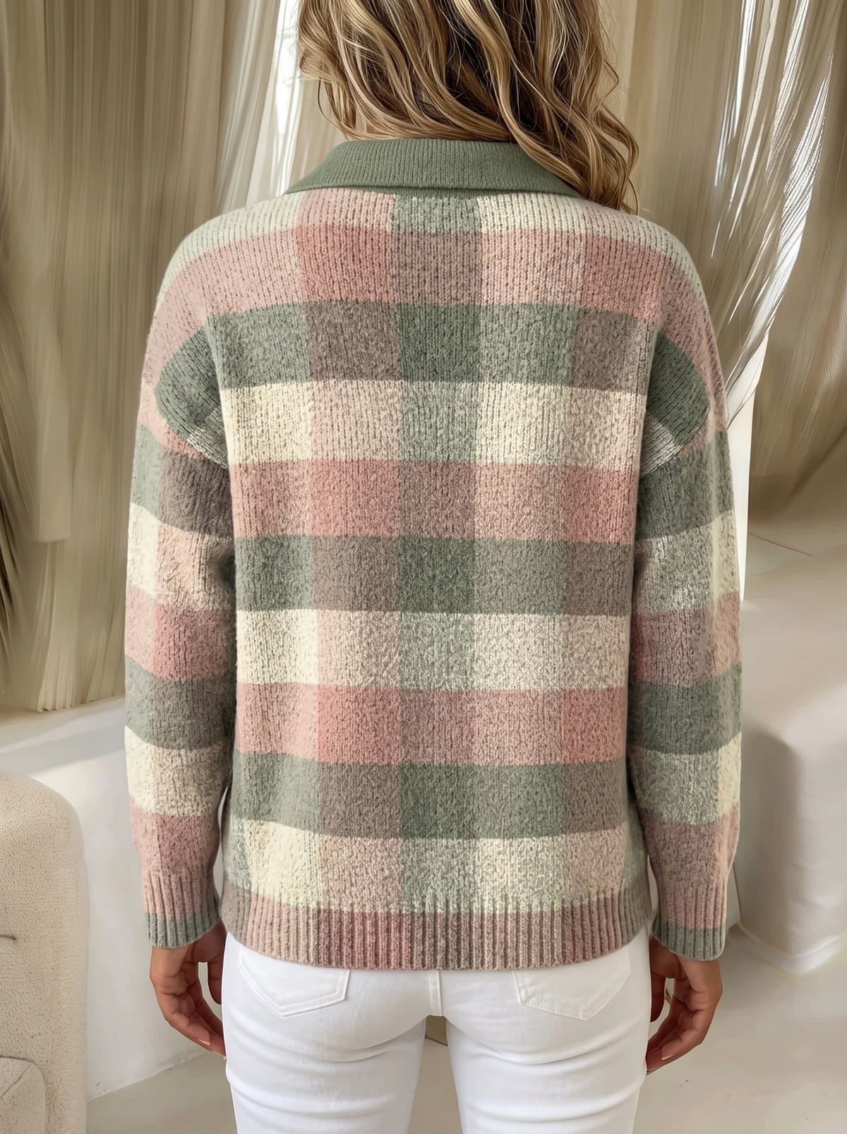 Hattie | Pastel Plaid Knit Cardigan