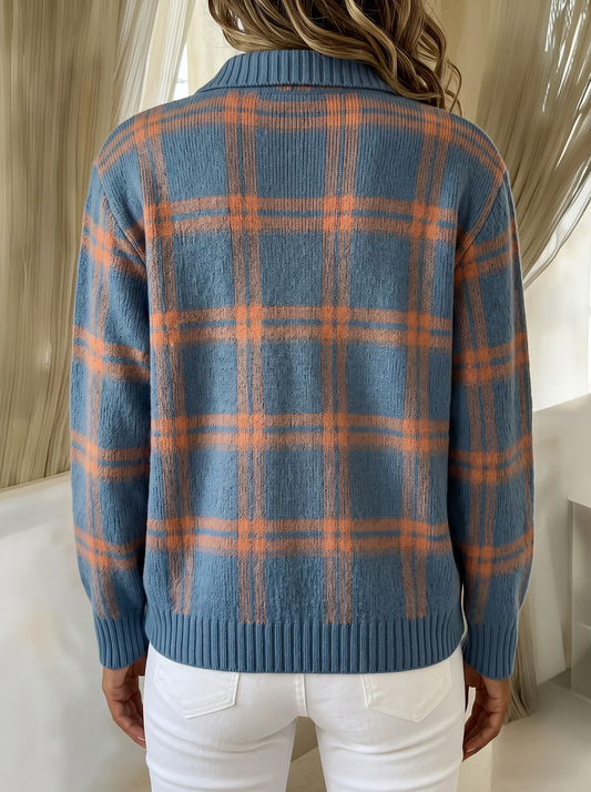 Ruby | Warm Blue Check Cardigan