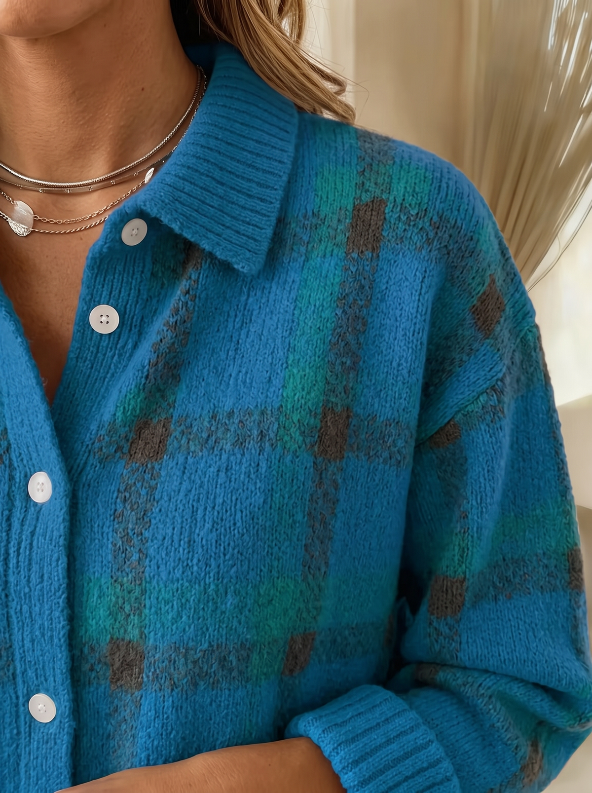Lois | Brushed Knit Plaid Cardigan