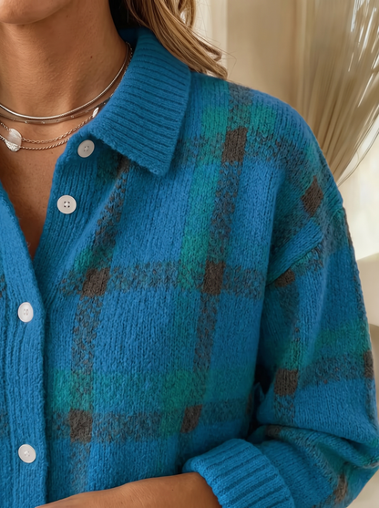 Lois | Brushed Knit Plaid Cardigan