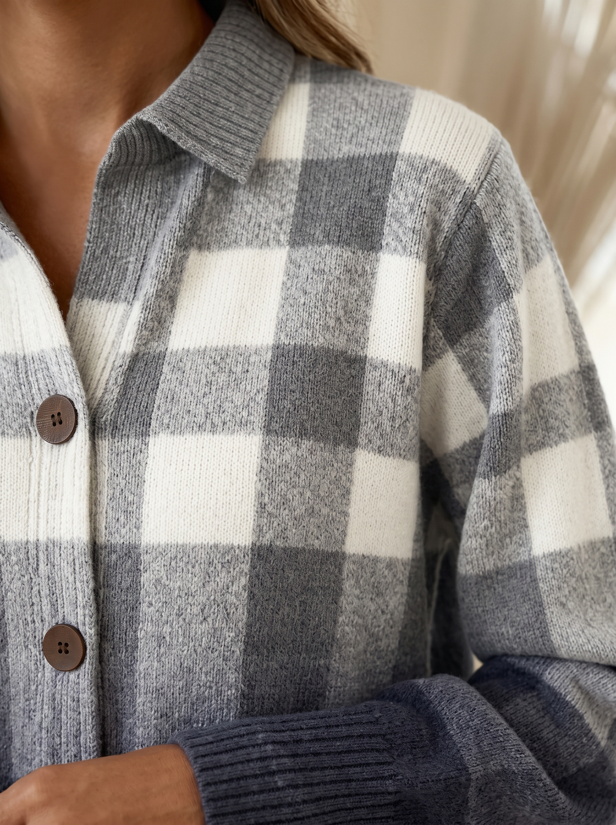 Gladys | Gray Ombre Plaid Button Cardigan