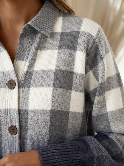 Gladys | Gray Ombre Plaid Button Cardigan