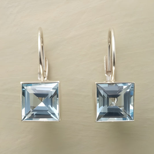 Blue Square Crystal Earrings